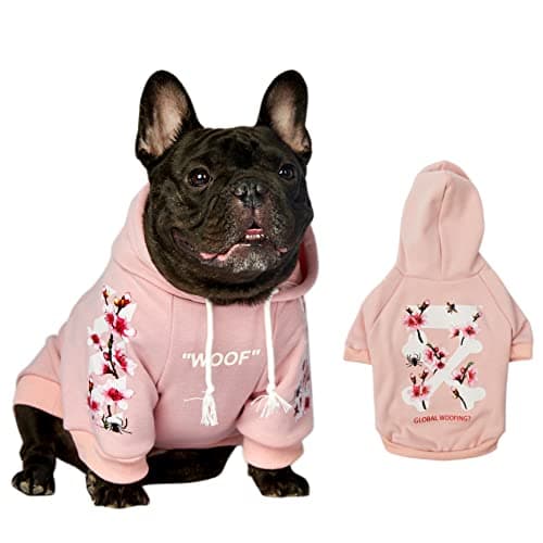 ChoChoCho Woof Dog Hoodie, Designer Dog Hoodies for Small Medium Large Breeds, Art Collection Dog Sweatshirts, Street Drawstring Hoodies Outfit Clothes for Puppy Puppies (5XL, Sakura/Pink)