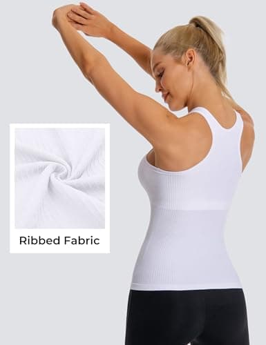 MathCat Seamless Workout Tank Tops for Women with Built in Bra, Spaghetti Strap Padded Gym Tops, Racerback Sports Athletic Slim Yoga Shirts Camisole White — view 4