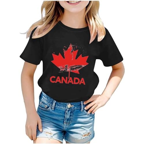 Kids Canada Day T Shirt Patriotic Maple Leaf Print Tees for Boys Girls Flag Graphic Short Sleeve Crewneck Shirt Tops