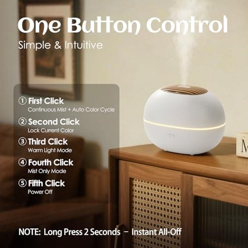 White Oval Aromatherapy Essential Oil Diffuser with 7-Color LED Lights and Automatic Shut-Off, Home Ultrasonic, 100ml Samll Essential Oil Diffuser - White — view 4