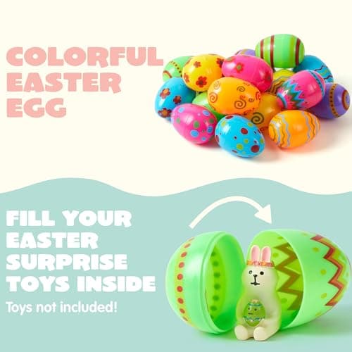 JOYIN Toy 18 PCs Plastic Printed Bright Easter Eggs, Over 3.15'' Tall Fillable Empty Eggs Bulks for Easter Hunt, Basket Stuffers Fillers, Classroom Prize Supplies, Filling Treats and Party Favor — view 3