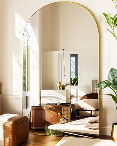 KOMCOTE Full Length Floor Mirror, 82x42 Inch Oversized Arched Standing Mirror in Gold for Bedroom, Living Room, Dressing Room - Elegant Freestanding Leaning Mirror Decor — view 3