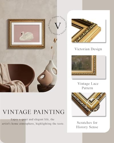 VIYYIEA Gold Framed Wall Art, Swan Pink Canvas Print Home Decor Vintage Art Painting Picture Bathroom Wall Decor, Animals Artwork for Living Room Bedroom Kitchen Office - 14L x 11W