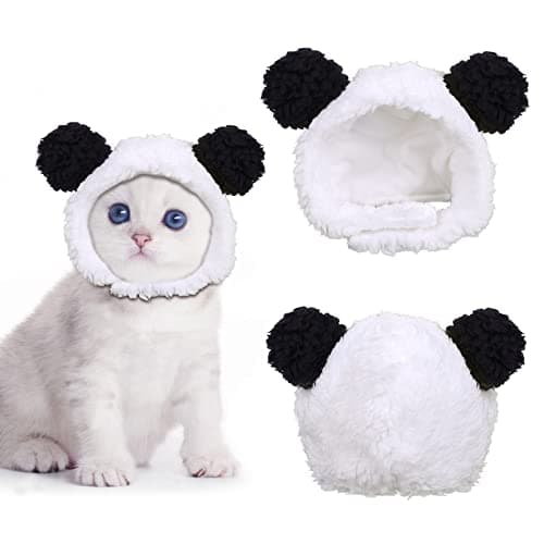 JOICEE Cute Cat Costume - Warm Bear Hat for Small Pets (Black & White)