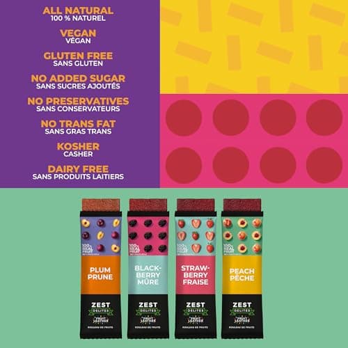 Healthy Snacks for Adults by Zest Delites, Fruit Leather, Lavashak, Strawberry, Blackberry, Peach, Plum, Dried Fruit Snacks, Gluten Free, Vegan, Individually Wrapped 36x25g — view 2