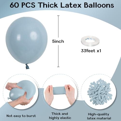 Jobkoo Blue Balloons 12 Inch, 30 Pcs Pale Aqua Blue Balloon Muted Dusty Blue Latex Balloons Matte Retro Powder Light Blue Helium Balloons for Birthday Boho Baby Shower Bachelorette Party Decorations