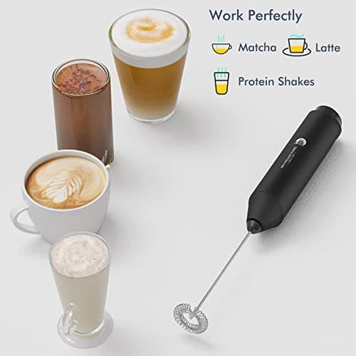Powerful Milk Frother Handheld Foam Maker, Mini Whisk Drink Mixer for Coffee, Cappuccino, Latte, Matcha, Hot Chocolate, with Stand, Black — view 3