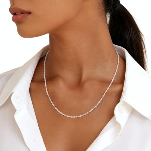 Girluky 925 Sterling Silver Chain Necklace for Women, 2MM Rope Chains Silver Chain for Women Sturdy Sterling Silver Necklace, 18 Inch — view 4