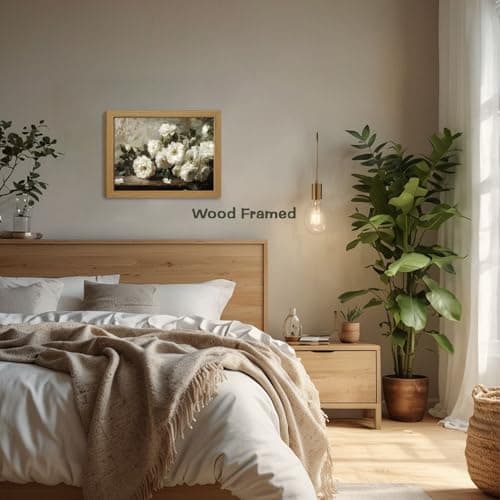 Moarmxiy Vintage Flowers Wall Art, White Rose Canvas Printed Prints Wall Gifts for Friends or Family, Oil Picture Home Decor Wall Decor for Living Room Hallway, Bedroom Office 16x 12inch Wood Frame — view 3