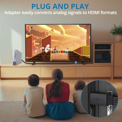 AUTOUTLET Wii to HDMI Converter 1080P 5ft/150cm for Full HD Device, Adapter with HDMI male cable Output Compatible with Wii & Wii U, HDTV, Monitor-Supports Alli Display Modes 720P — view 3