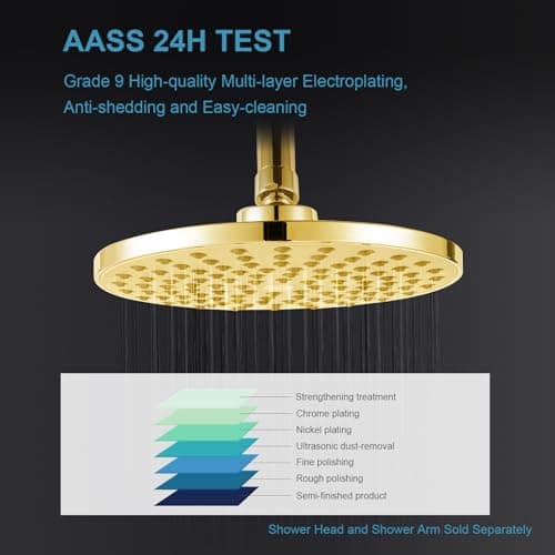 OFFO Shower Arm with Flange, 6 in Bright Gold Wall Mount Replacement Angle Shower Head Arm Wall-Mounted For Fixed Shower Head & Handheld Showerhead — view 3