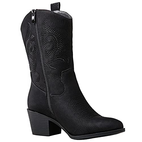 GLOBALWIN Women's Mid Calf The Western Cowgirl Boots Fashion Cowboy Boots For Women Chunky Low Heel, 19yy17black, 9 — view 2