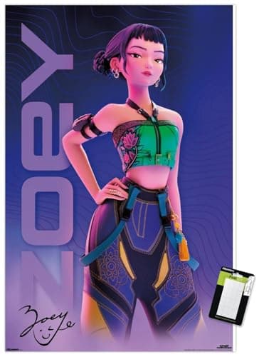 Netflix KPop Demon Hunters (2025) - Huntrix Zoey Solo Wall Poster, 22.4L" x 14.7W", Premium Poster & Mount Bundle
