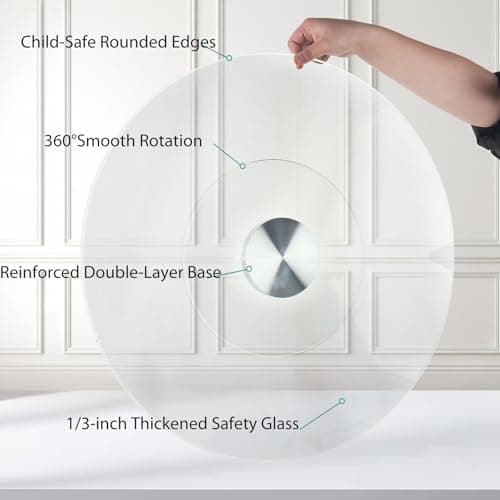 24" Tempered Glass Lazy Susan Turntable for Dining Table Large Tabletop 360° Rotating Tray Clear Serving Plate - Perfect for Family Gatherings, Banquets, and Weddings — view 2
