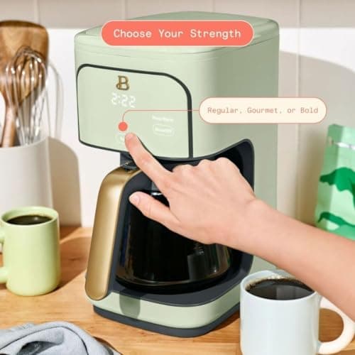 B - 12-Cup Programmable Coffee Maker with Touch Controls, Auto Brew Timer, Reusable Filter, Large Glass Carafe, Countertop Coffee Machine (Sage Green) — view 3