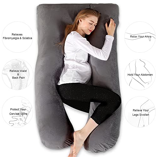 Chilling Home 59 Inch Pregnancy Pillow for Sleeping, Maternity Pillow for Pregnant Women, Full Body Pillow for Adults, Comfort U Shaped Pregnancy Pillow with Removable Washable Velvet Cover, Dark Grey