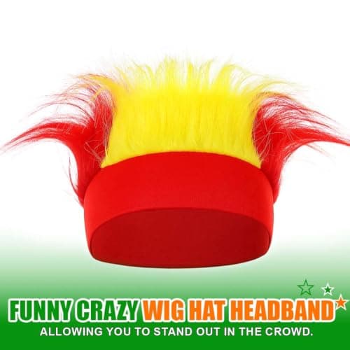 Zoestar Hairy Headband Soccer Funny Crazy Wig Hat Headbands 2026 Football Sports Hair Accessories for Men and Women (Red Yellow Red) — view 3