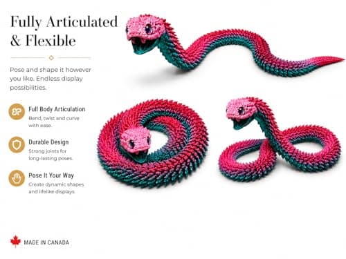 Articulated Crystal Snake – 3D Printed Flexible Snake Figurine, 58 cm (23 in) Poseable Serpent with Movable Mouth, Realistic Eyes, Fantasy Desk Decor (Ages 14+), (Rainbow) — view 3