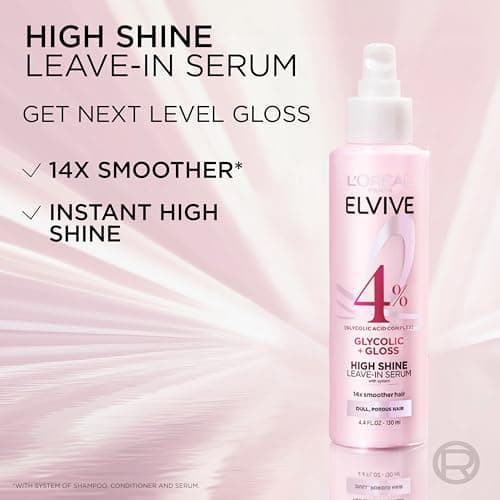 L'Oreal Paris Elvive Glycolic + Gloss High Shine Leave-In Hair Serum, Smooths Dull, Porous Hair Into High-Shine, Glossy Hair, 4.4 Fl Oz — view 4
