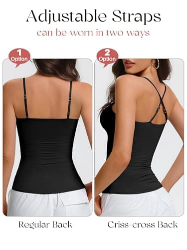Avidlove Women's Padded Square Neck Tank Tops Summer Double Layer Basic Sleeveless Tank Shirts Built in Bra Black — view 3