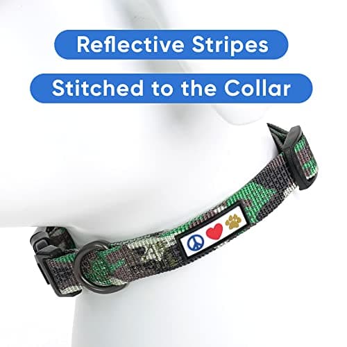 Pawtitas Reflective Dog Collar with Stitching Reflective Thread | Reflective Dog Collar with Buckle Adjustable and Better Training Great Collar for Small Dogs - Green Camo Collar — view 2