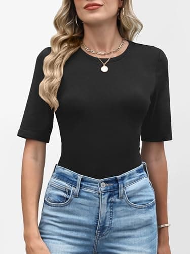 ANRABESS Womens Half Sleeve Tops Crewneck Shirts Basic Fit Tee Trendy 2026 Spring Summer Business Casual T-Shirts Black S