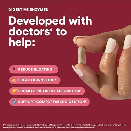 Physician's CHOICE Digestive Enzymes for Bloating & Digestion - Fast-Acting 16 Enzyme Formula with Organic Prebiotics & Probiotics for Gut & Digestive Health - Meal Time Discomfort Relief - 60 CT — view 2