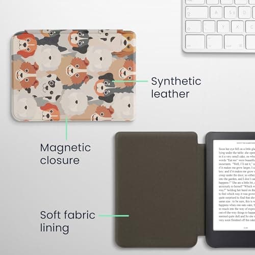 kwmobile Case Compatible with Kobo Clara 2E / Tolino Shine 4 Case - eReader Cover - Dogs White/Light Brown/Grey — view 4