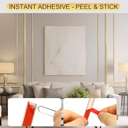 0.4in x 19.68Ft Peel and Stick Wall Molding Trim, Flexible Mirror Frame Border Strip, Self Adhesive Decorative Molding Trim for Walls, Edges, Borders, Window Frames, Cabinet — view 3