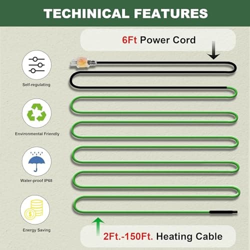 MAXKOSKO 60ft Heat Tape for Water Pipes Self Regulating Heating Cable 120V — view 4