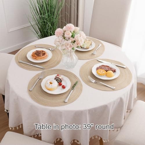 SHACOS 15 inch Round Placemats Set of 6, Cotton Polyester Woven Braided Place Mats, Washable Heat Resistant Non Slip Table Mats for Kitchen Dining Table (Beige, 6) — view 7