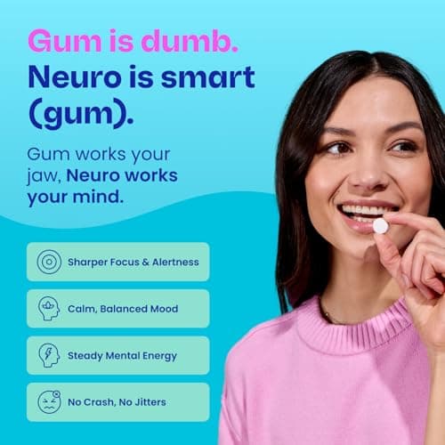 Neuro Energy & Focus Gum - Caffeine Gum with 40mg Natural Caffeine & L-Theanine - Nootropic Energy Supplement with B Vitamins - Sugar Free, Vegan - Peppermint, 90ct — view 2