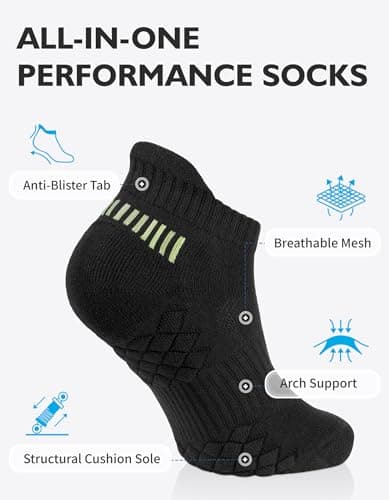 CLOSEMATE Ankle Athletic Running Socks for Men Terry Cushioned Moisture-Wicking Anti-Blister Comfort Socks 6 Pairs(6Black,L) — view 2