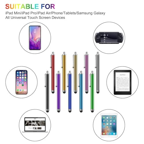 Stylus Pen [10 Pack] Universal Capacitive Touch Screen Pens for Tablets, iPad mini, iPad Pro, iPad Air, Smartphones, Samsung Galaxy - Multiple Colors — view 2