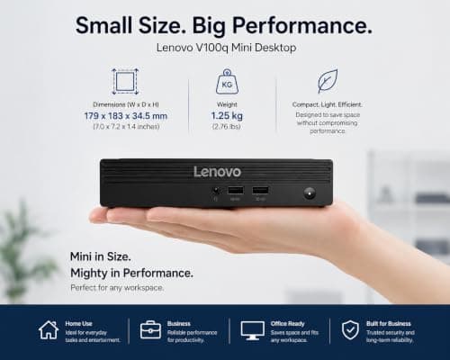 Lenovo mini Desktop, Intel 4-Core Processor, 8GB DDR5 RAM, 256GB PCIe SSD, Wins 11, Wi-Fi, Bluetooth, HDMI, DisplayPort, RJ-45, USB, Wired KB & Mouse, Ideal for Everyday Work, Learning, and Home Use — view 3