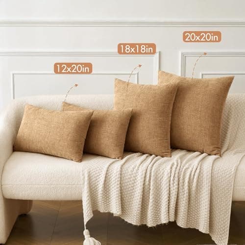 MIULEE Pack of 2 Couch Throw Pillow Covers 18x18 Inch Soft Apricot Brown Chenille Pillow Covers for Sofa Living Room Fall Home Decor Solid Dyed Pillow Cases — view 4