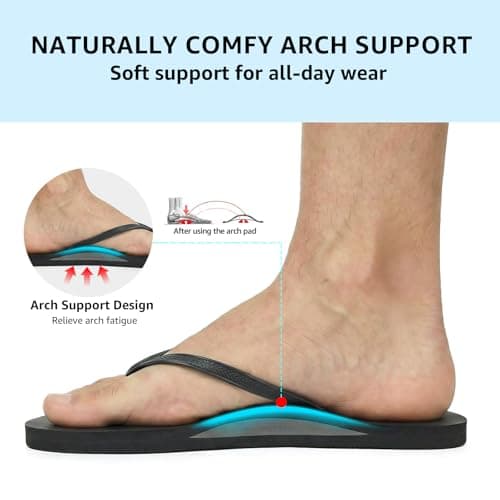 STQ Shower Shoes Mens Quick Dry Arch Support Flip Flops Non Slip Beach Pool College Dorm Bathroom Thong Sandals with Drain Holes Black, Size 10 — view 4