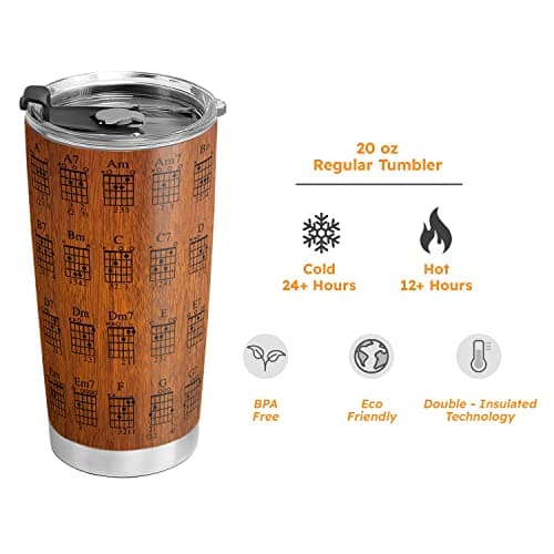 20oz Acoustic Guitar Tumbler, Guitar Chords, Guitarist, Musician Gifts, Coffee Tumbler for Men, Women, Stainless Steel Double Wall Vacuum Insulated Coffee Mug, Travel Cup with Lid — view 4