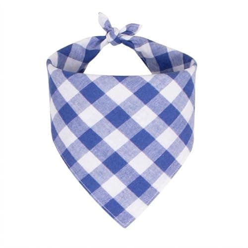 Dog Bandanas 1 Pack; Cotton Linen Blue Bandana Plaid for Large Dogs; Soft Breathable Dog Accessories; Classic Dog Apparel & Accessories(Blue Gingham,)