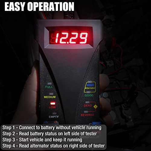 MOTOPOWER MP0514A 12V Digital Car Battery Tester Voltmeter and Charging System Analyzer with LCD Display and LED Indication - Black Rubber Paint — view 3
