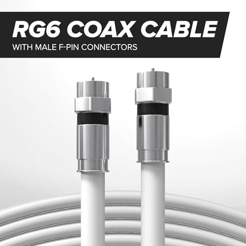 75' Feet, White RG6 Coaxial Cable (Coax Cable) with Weather Proof Connectors, F81 / RF, Digital Coax - AV, Cable TV, Antenna, and Satellite, CL2 Rated, 75 Foot