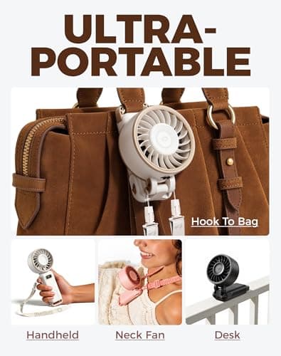 Diveblues Portable Turbo Fan, 100 Speed Handheld Fan with Strong Airflow, Foldable 4 in 1 Personal Fan for Neck, Desk & Travel, USB-C Rechargeable, Lightweight for Summer, Concerts & Outdoor Use — view 5