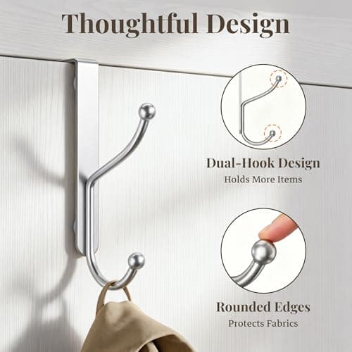 niffgaff Over Door Hook 2-Pack, Heavy Duty Door Hanger, Fits Interior Doors 1.4 Inches Thick, Organize Coats, Hats, Towels, and Bags for Entryways, Bathrooms, Bedrooms, and Kitchens, Silver — view 5