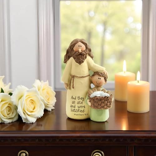 Jesus and Boy Figurine, Resin Christian Statue with Bible Verse Matthew 15:37, Inspirational Jesus Decor for Home, Sunday School and Children's Ministry, 4.13 inch — view 8
