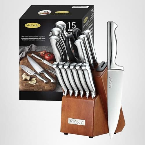 McCook® Knife Sets, German Stainless Steel Kitchen Knife Block Sets with Built-in Sharpener, 15 Piece Chef Knife and More, Razor Sharp, Restaurant Grade, Anti-Rust, Elegant Box for Gift — view 8
