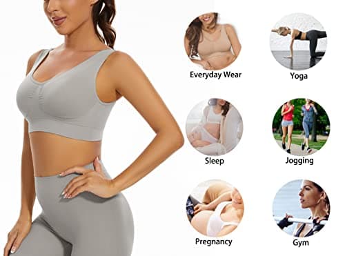 Lemef 3-Pack Seamless Sports Bra Wirefree Yoga Bra with Removable Pads for Women (Large, Black&White&Grey) — view 4