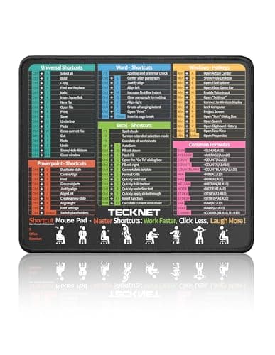 TECKNET Excel Cheat Sheet Desk Pad, Mouse Pad for Excel Word PowerPoint Windows Shortcuts-11.6x9.8 Inch, Non-Slip Waterproof Office Desk Mat, Portable, Durable, Clear Printing, Black