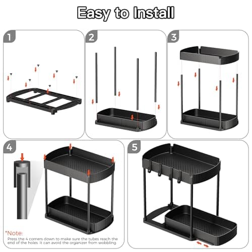 Ukeetap Multi-Purpose Pull-Out Storage Organizers, Under Sink/Cabinet Organizers and Storage for Bathroom & Kitchen, Black, 12.8 Inches, 2 Packs — view 6
