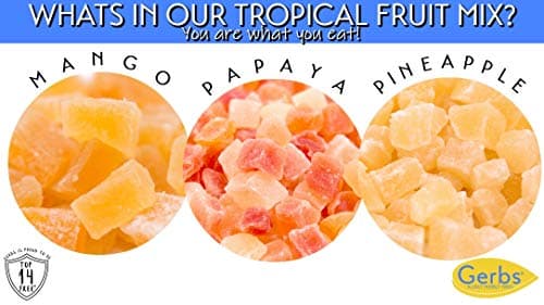 Gerbs Dried Tropical Fruit Mix, 2 LBS. - Unsulfured -Top 14 Food Allergy Free & Non GMO - Diced Mango, Pineapple, Papaya Sweetened — view 5