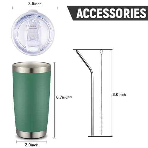COMOOO 20oz Tumbler Bulk Double Wall Vacuum Insulated Travel Mug, Stainless Steel Tumbler with Lid and Straw Durable Powder Coated Insulated Coffee Cup for Cold & Hot Drinks (Dark Green, 4 pack） — view 2
